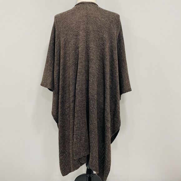 CHICO’S OS Brown Knit Wool Blend Ruana Shawl Wrap Casual Cocktail Lagenlook - Picture 6 of 16